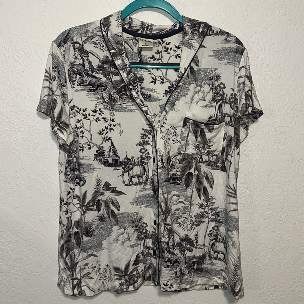 Soma Cool Nights Pajama Buttondown Top Short Sleeve Travel New Without Tag NWOT